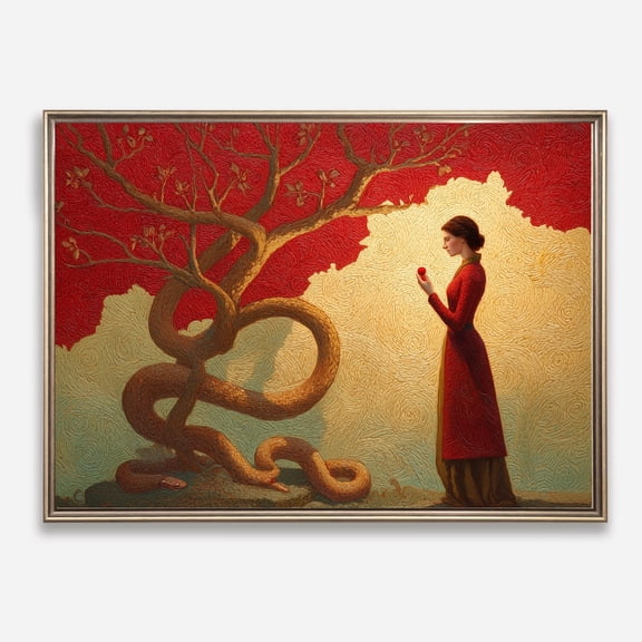 Eve With Serpent Wall Art Print, Tree Of Knowledge Biblical Christian Decor