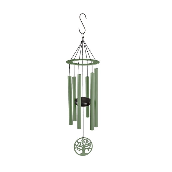 Evegreen Hand Tuned Tree of Life Wind Chime for Outside|Scale of C|Deep Tone|Powder-coated Metal|Green|27-Inches Tall|Memorial Gift for Home Garden Decoration