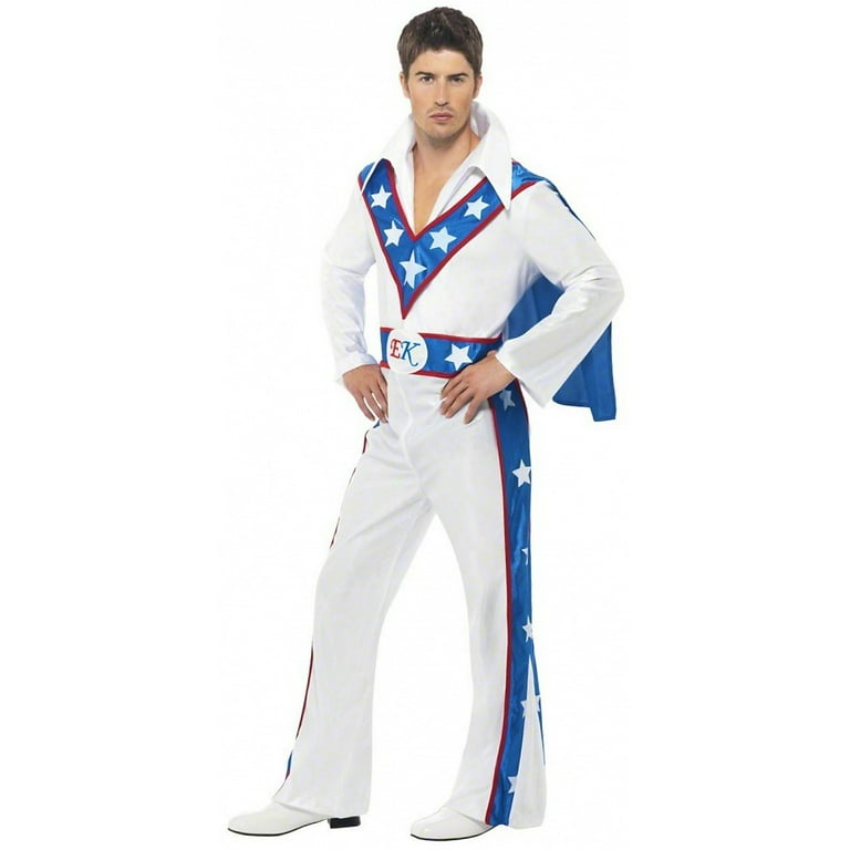 1970s Evel Knievel Daredevil Costume Adult White Blue Jumpsuit 1970s Evel Knievel Daredevil Costume Adult White Blue Jumpsuit