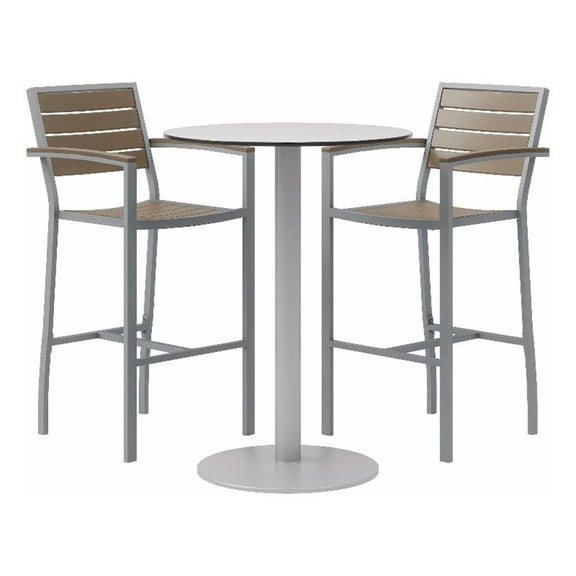 Eveleen 30in Round Bistro Table Set- Fashion Grey Top- 2 Barstools