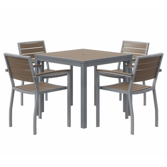 Eveleen 35in Square Dining Table Set- Mocha Top- 4 Chairs
