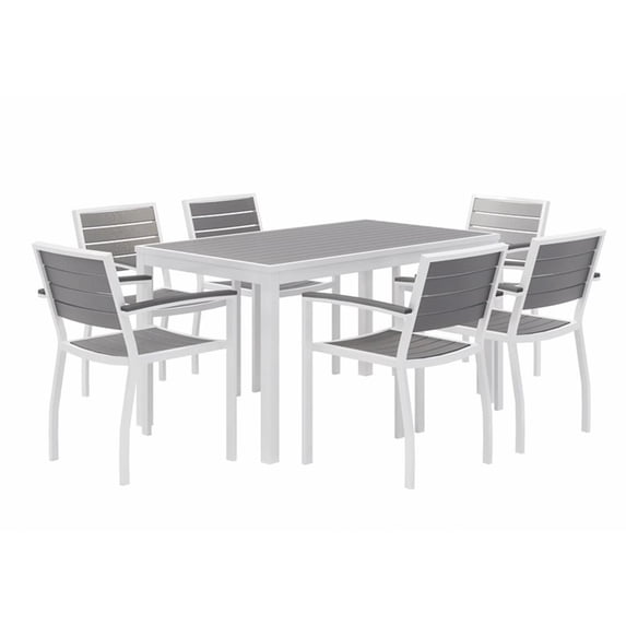 Eveleen 55 x 32in Dining Table Set- Grey Top- 6 Chairs