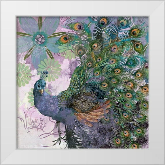 Evelia 15x15 White Modern Wood Framed Museum Art Print Titled - Peacock Prance