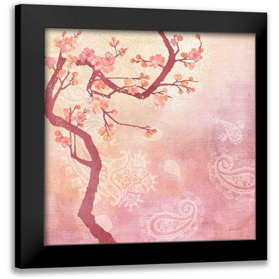 Evelia Designs 15x15 Black Modern Framed Museum Art Print Titled - Sweet Cherry Blossoms V