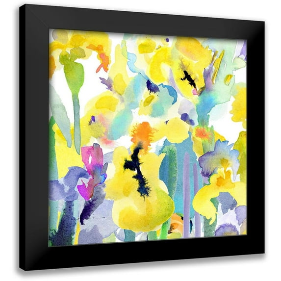 Evelia Designs 15x15 Black Modern Framed Museum Art Print Titled - Watercolor Flower Composition VI