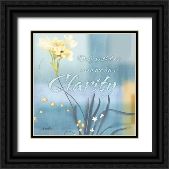 Evelia Designs 15x15 Black Ornate Wood Framed with Double Matting Museum Art Print Titled - Blue Floral Inspiration II
