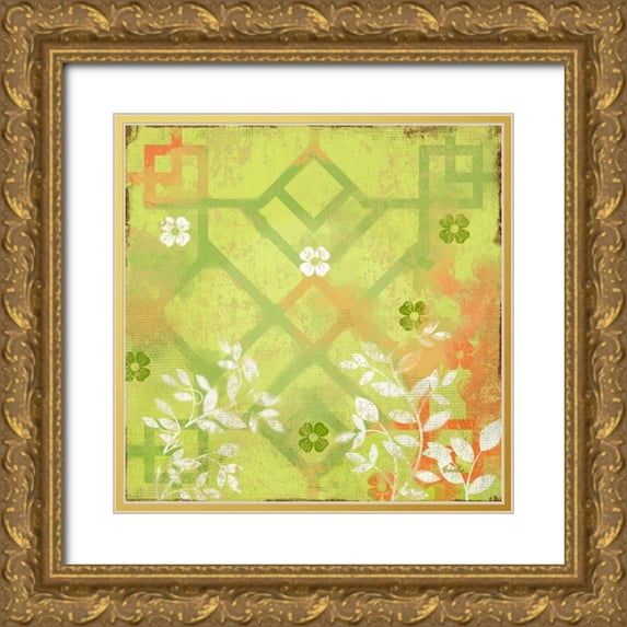 Evelia Designs 15x15 Gold Ornate Wood Framed with Double Matting Museum Art Print Titled - English Tea Garden III