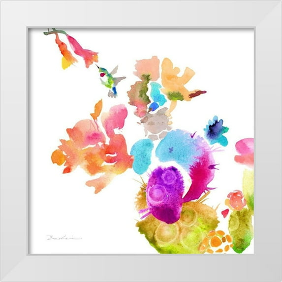 Evelia Designs 15x15 White Modern Wood Framed Museum Art Print Titled - Watercolor Flower Composition IX