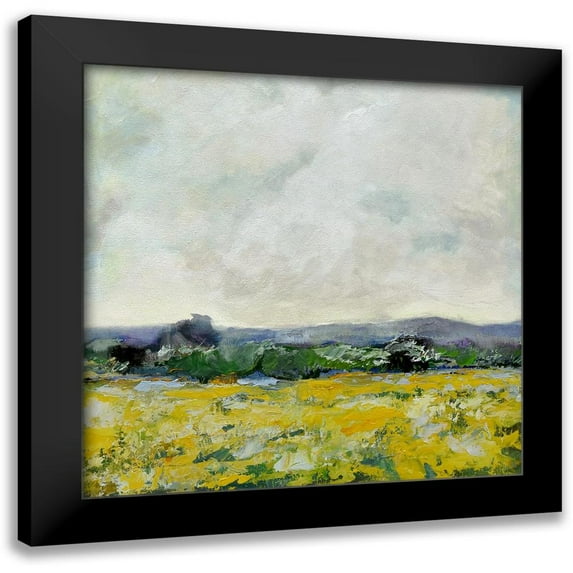 Evelia Designs 20x20 Black Modern Framed Museum Art Print Titled - Marigold Field