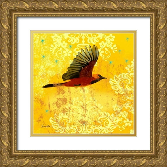 Evelia Designs 20x20 Gold Ornate Wood Framed with Double Matting Museum Art Print Titled - Oriole and Cartouche III
