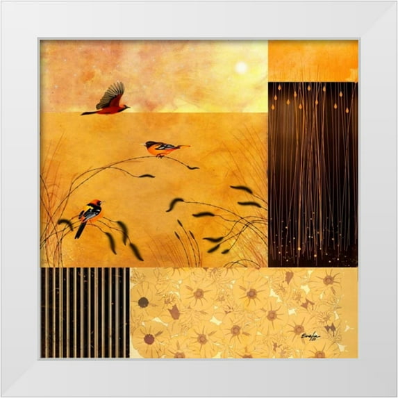 Evelia Designs 26x26 White Modern Wood Framed Museum Art Print Titled - Hooded Orioles