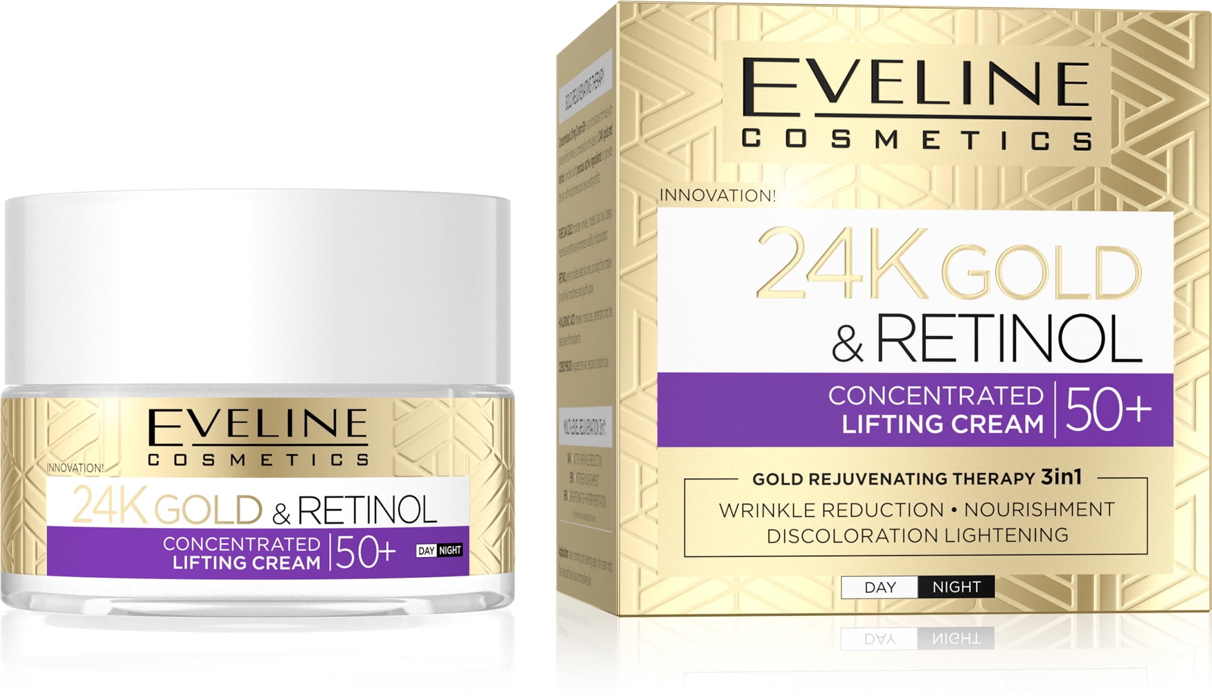 Eveline Cosmetics Gold & Retinol Lifting Cream 50+ 3-in-1 Anti-Wrinkle Firming Day & Night Treatment