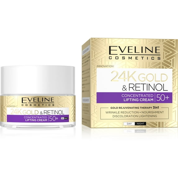 Eveline Cosmetics Gold & Retinol Lifting Cream 50+ 3-in-1 Anti-Wrinkle Firming Day & Night Treatment