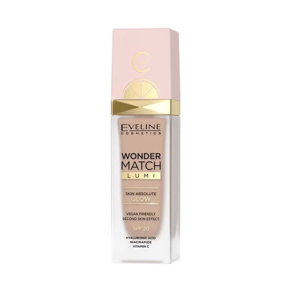 Eveline Cosmetics Wonder Match Glow Foundation – Shade 20 Nude | Luminous Finish + SPF 20, 30ml