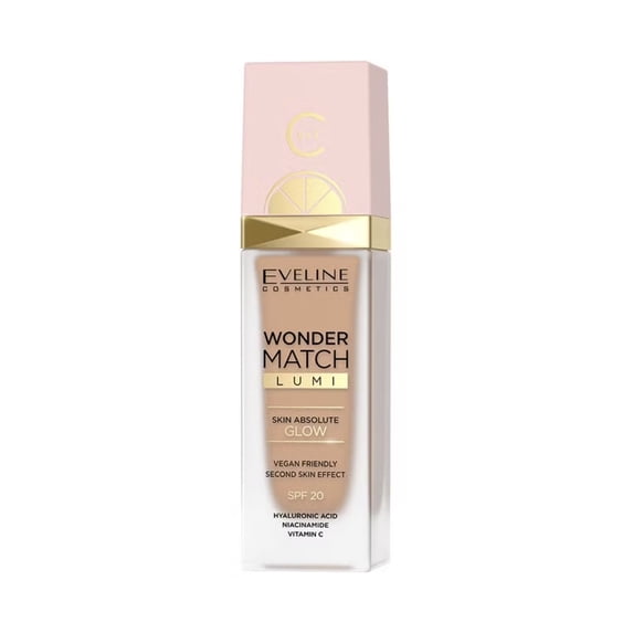 Eveline Cosmetics Wonder Match Glow Foundation – Shade 25 Sand Beige | Glowing Complexion + SPF 20, 30ml