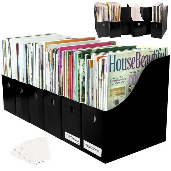 Evelots 12 Pack Magazine File Holder Organizer-4 Inch Wide- Black-With Labels
