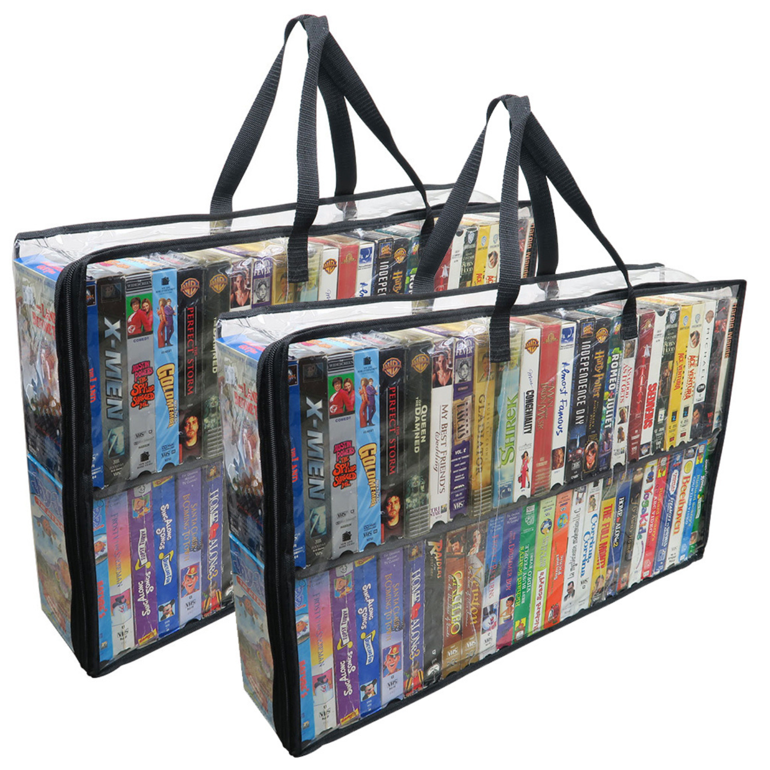 Evelots, VHS Movie Tape Storage Bag, 2 Pack Holds 100, Clear PVC