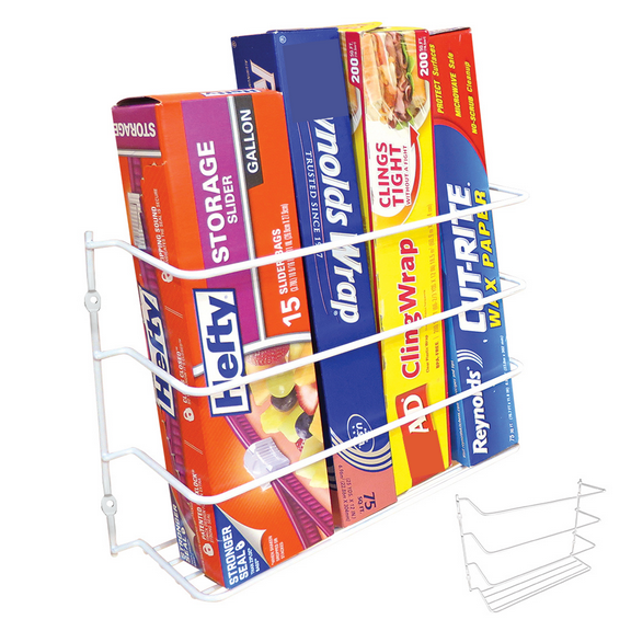 Evelots 2 Pk Plastic and Foil Wrap Organizer on Cabinet Door or Pantry Wall Rack - Sandwich, Freezer, Food Bag Storage Organizer - Bathroom Laundry Supplies, Kitchen Organization and Storage