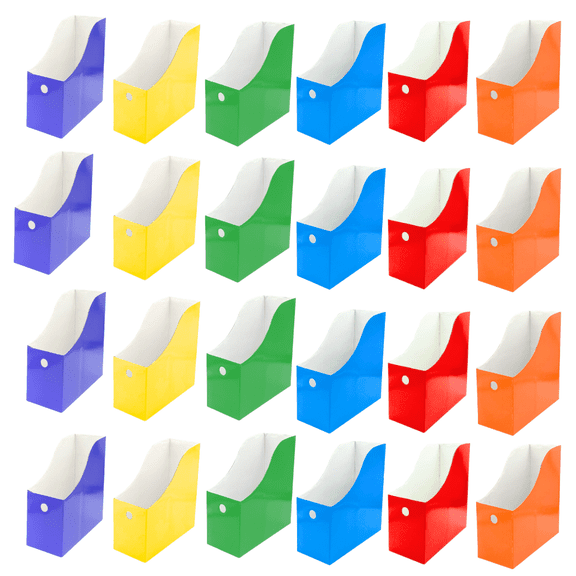 Evelots 24 Pack Magazine File Holder Organizer-4 Inch Wide- Multi Color-With Labels