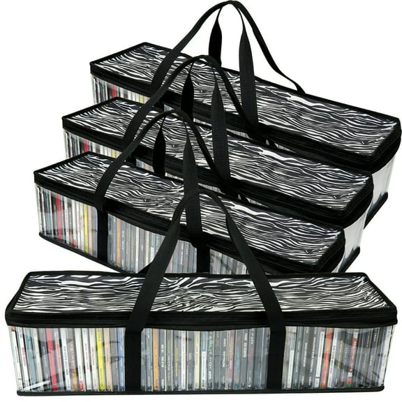 Evelots 4 Pack CD Storage Bags, Clear PVC Plastic-Holds 192 CDs With Cases Total-Strong Handles-Protects from Scratches/Dirt/Dust/Moisture