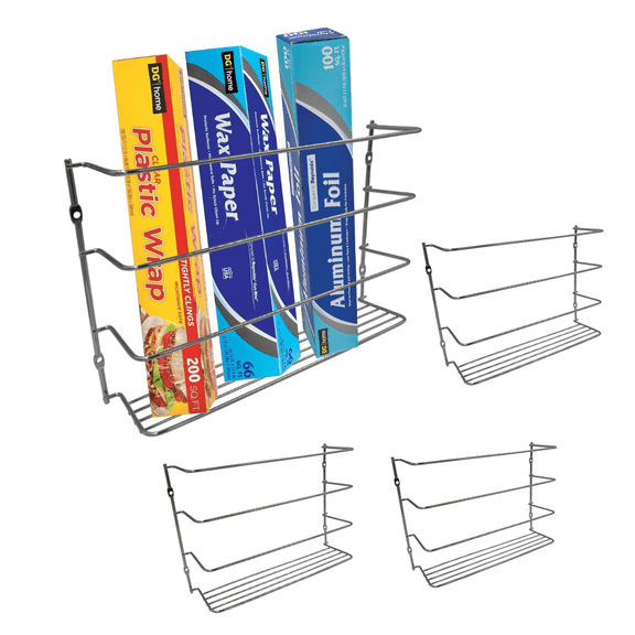 Evelots 4 Pk Plastic and Foil Wrap Organizer on Cabinet Door or Pantry Wall Rack - Sandwich, Freezer, Food Bag Storage Organizer - Bathroom Laundry Supplies, Kitchen Organization and Storage