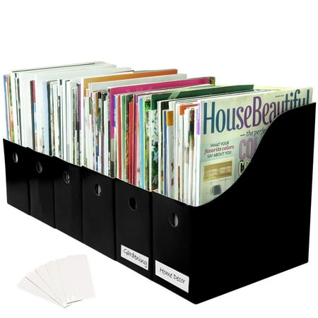 Evelots 6 Pack Magazine File Holder Organizer-4 Inch Wide- Black-With Labels