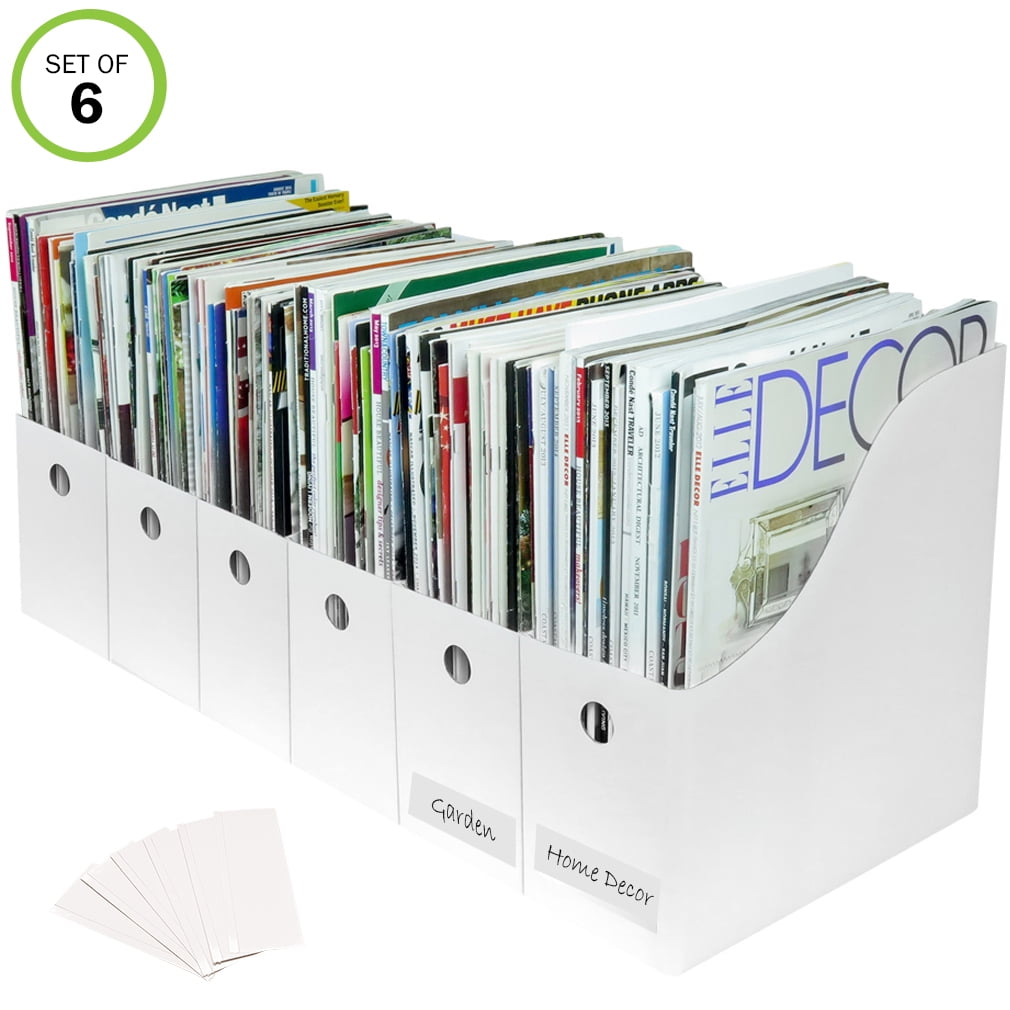 Evelots 6-Pack White Magazine File Holder Organizer with Labels