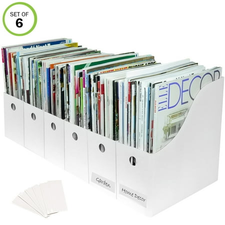 Evelots 6 Pack Magazine File Holder Organizer-4 Inch Wide-White-With Labels