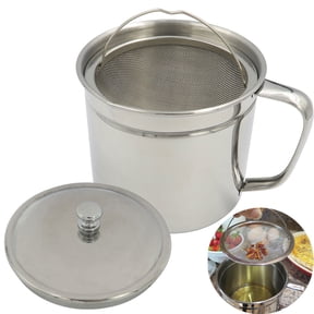 Evelots Bacon Grease Container with Fine Mesh Strainer-Large 5-Cups Stainless Cooking Oil Can for Kitchen Fat Storage with Easy-Grip Handle