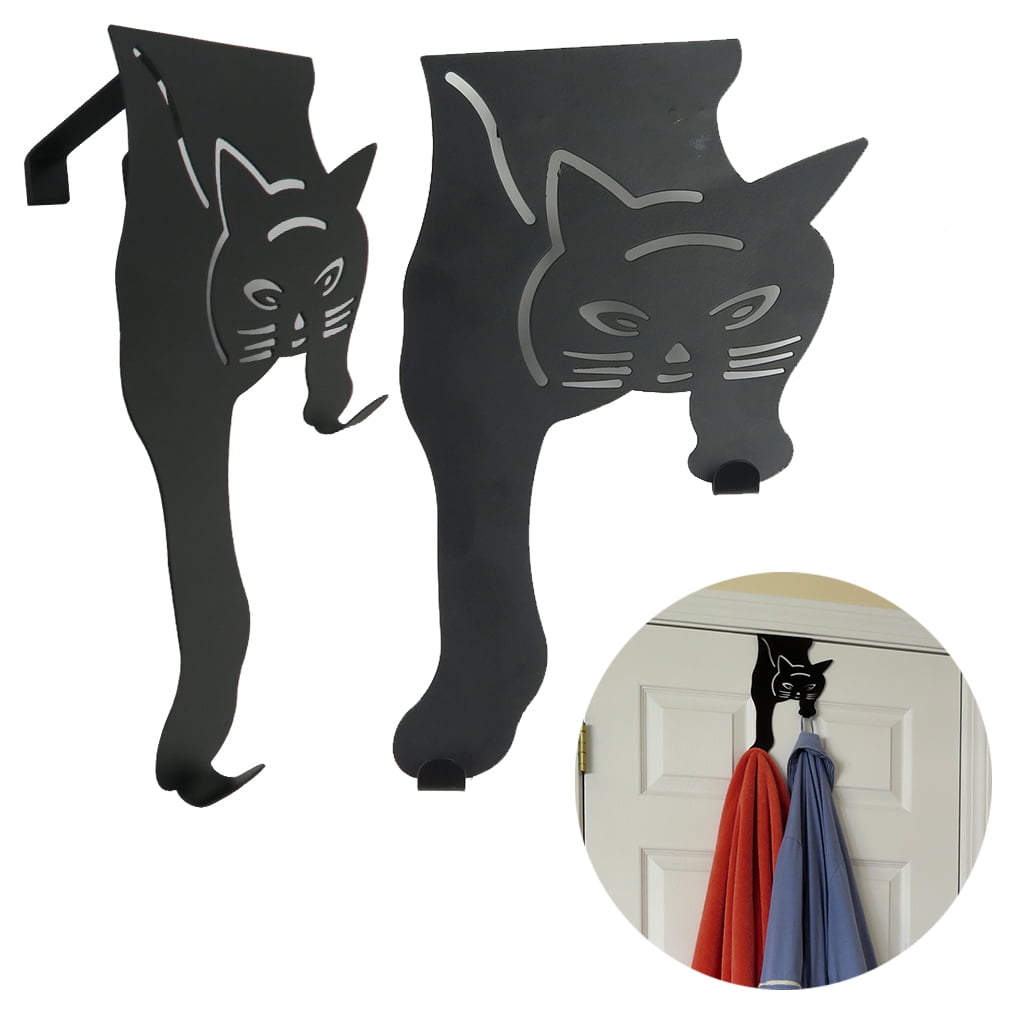 Evelots Cat Over The Door Hooks for HangingSet of 2 BlackOver The