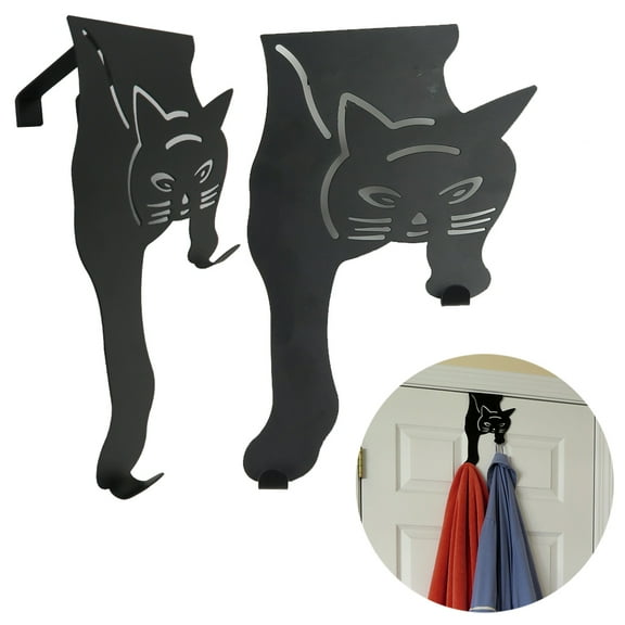 Evelots Cat Over The Door Hooks for Hanging-Set of 2 Black-Over The Door Organizer-Strong Metal Hooks