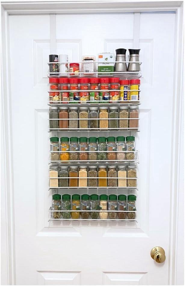 Evelots Over The Door Spice Rack Organizer - 6 Tier Adjustable Metal Shelves For Kitchen Or Bathroom