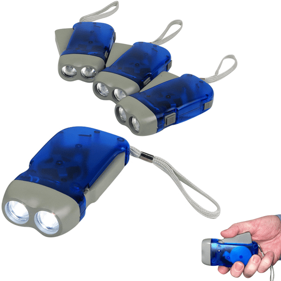 4 Pack - Evelots Hand Crank Flashlight, Battery or Hand Operated Bright Double LED Flashlight for Camping, Home, Emergency
