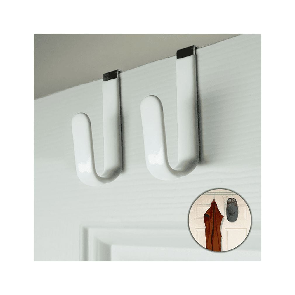 Evelots Over the Door Hooks for Wide Doors 2 Pack Heavy Duty White Rubber Coated Metal Door Hanger Hook for Hanging Clothes Towels Coats Hats in