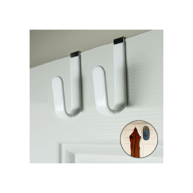 Evelots Over the Door Hooks for Wide Doors, 2 Pack Heavy Duty White