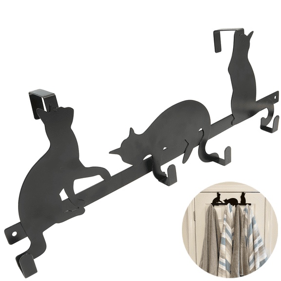 Evelots Over the Door 4 Hook Towel/Coat Rack Hanger Organizer, Kitty Cat Design-Easy No Tool Installation-Black Iron-Holds 20 lbs.