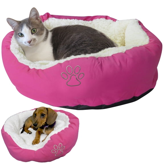 Evelots Pet Bed for Small Dogs/Cats, Removeable Machine Washable Sherpa Insert/Fleece Lining/Non-Slip Bottom-Assorted Colors