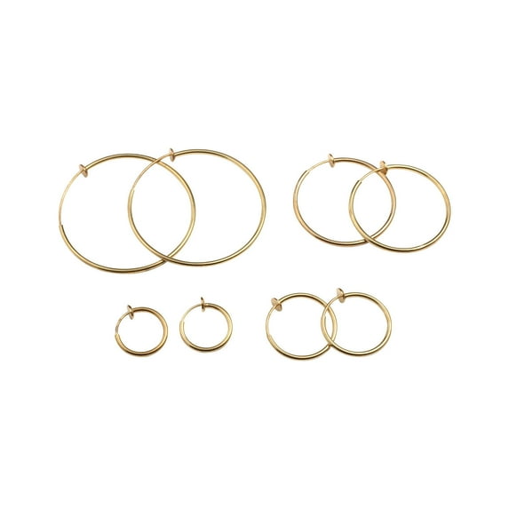 Evelots Spring Hoop Earrings Varied Sizes Silver & Gold Toned,Non Pierce, 4 Set