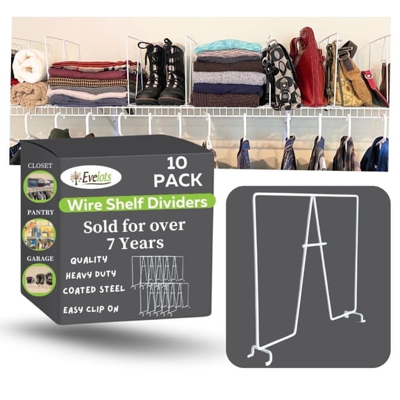 Evelots Wire Shelf Dividers -10 Pack- Closet Storage & Organization for Office/Pantry/Garage - Tall Shelf Separator - Easy Clip-No Tool - Solid Coated Steel
