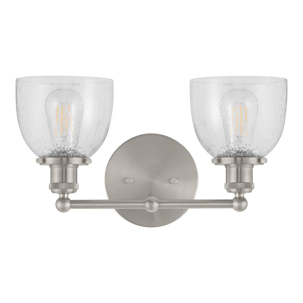 Evelyn 16.25 in. 2-Light Brushed Nickel Industrial Vanity with Clear ...