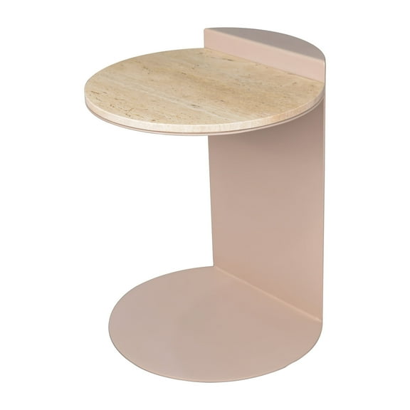 Evelyn 20" Contemporary Natural Marble/Metal Handmade C-Shaped End Table, Beige/Pink Beige