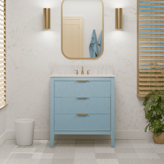 Evelyn 30" Bathroom Vanity with Powder Blue Cabinet and Engineered Marble Top