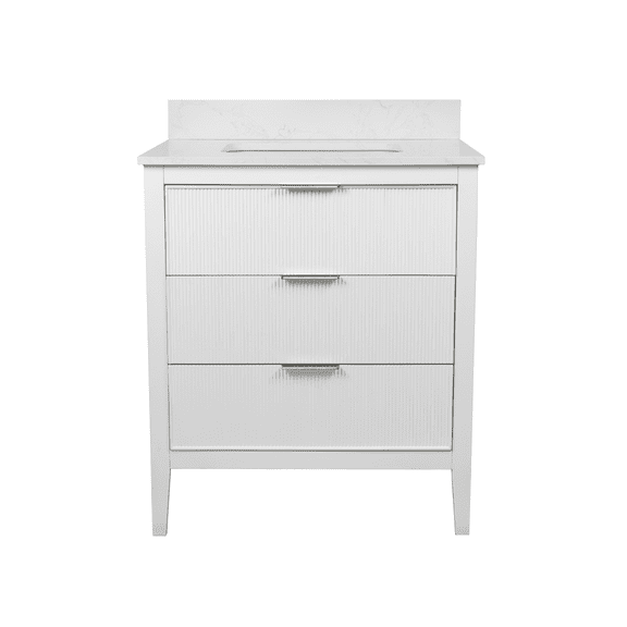 Evelyn 30" Bathroom Vanity with White Cabinet and Engineered Marble Top