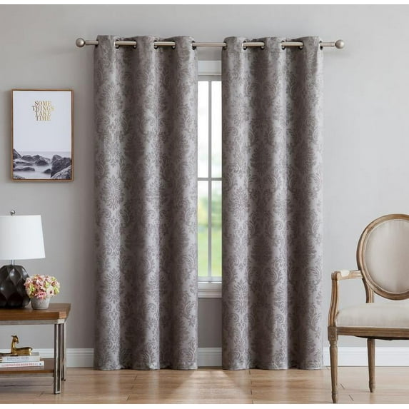 Evelyn Embossed Thermal Grommet Blackout Curtains Room Darkening, Noise Reduction Fabric Blocks 97% of Sunlight (Panel Pair 38" W x 84" L, Light Grey)