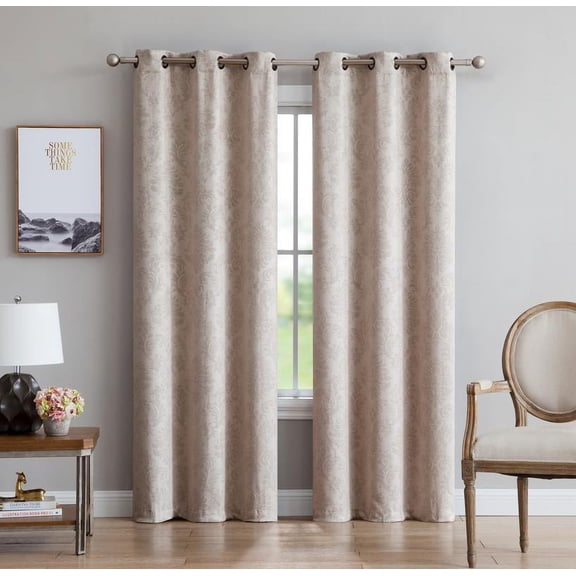 Evelyn Embossed Thermal Grommet Blackout Curtains Room Darkening, Noise Reduction Fabric Blocks 97% of Sunlight (Panel Pair 38" W x 108" L, Ivory)
