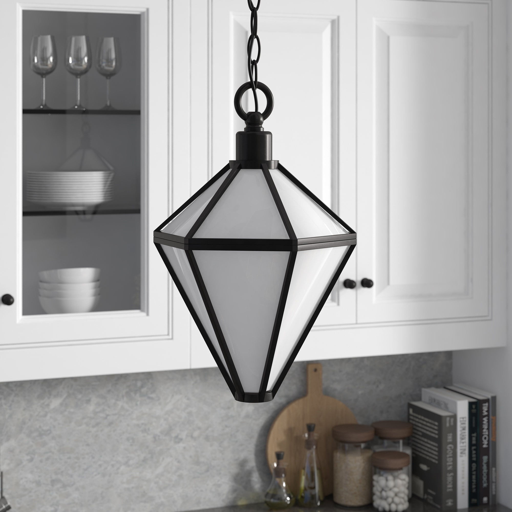 Evelyn&Zoe 10.25" Blackened Bronze Metal/Glass Pendant