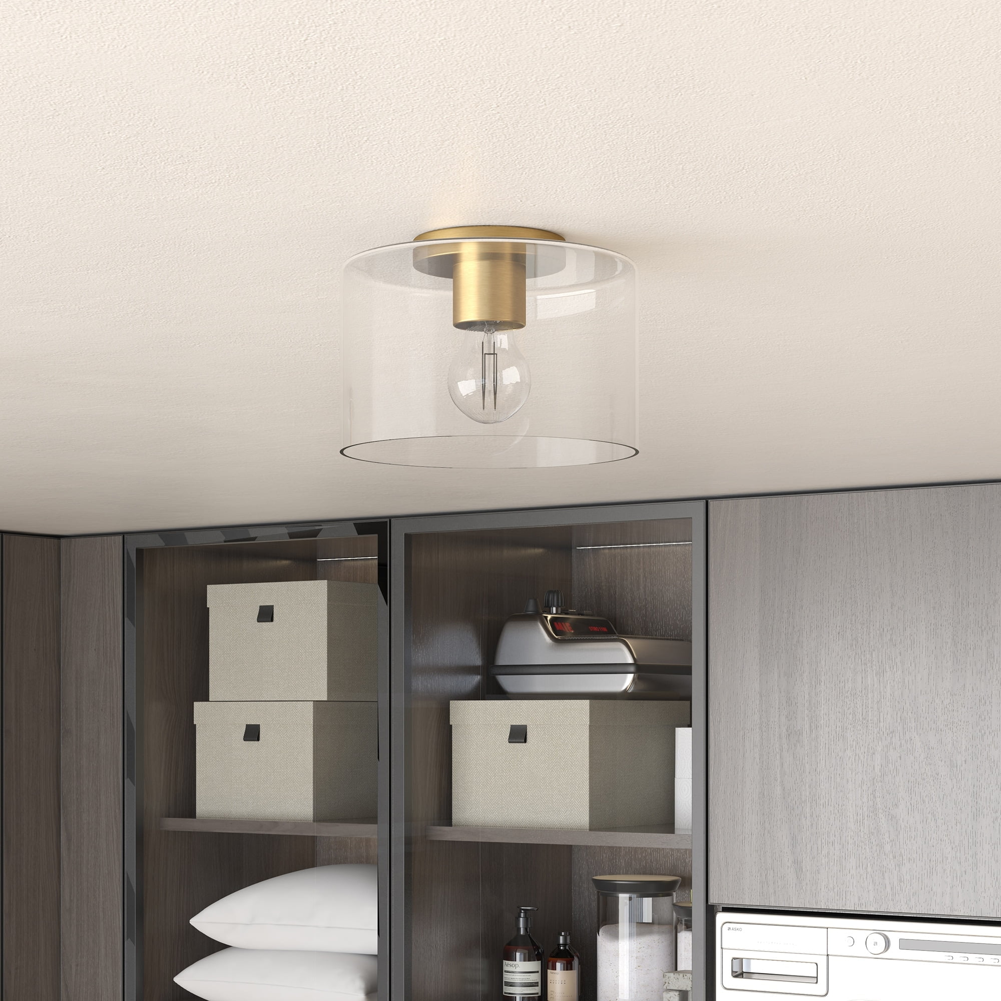 Henri 10" Brass and Glass Drum Flush Mount Light