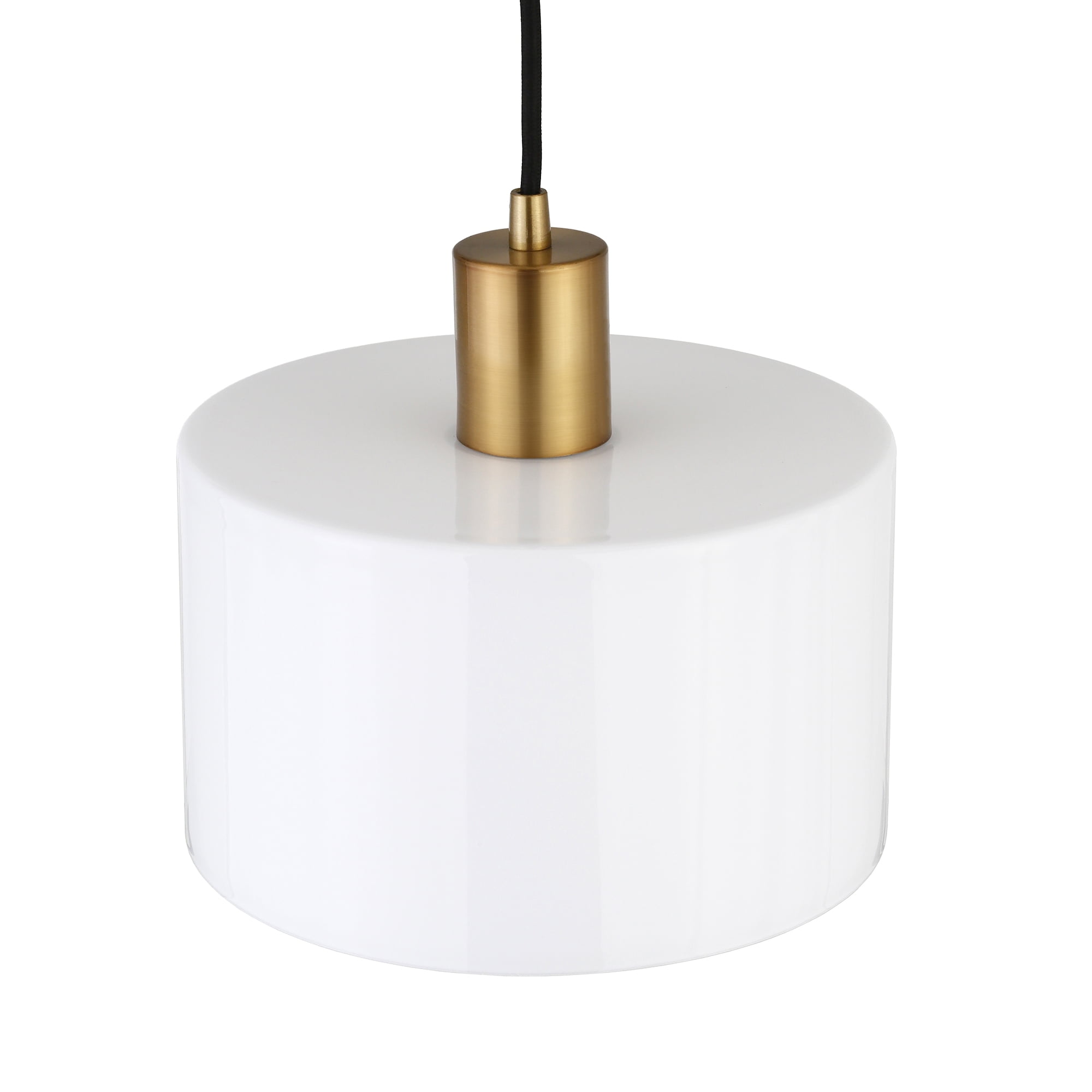 Contemporary 10" Brass & Glass Drum Pendant Light - Polished Nickel