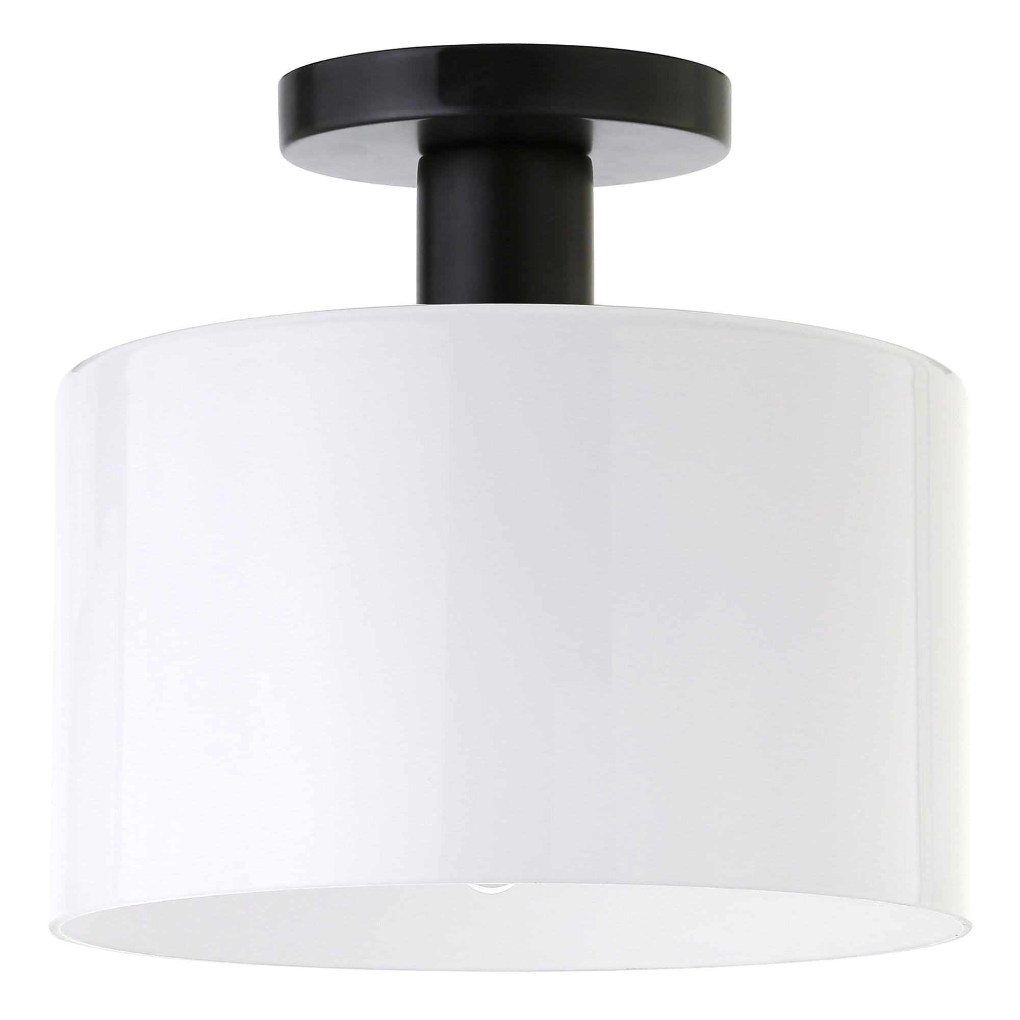 Henri 10" Matte Black Semi Flush Mount with White Glass Drum Shade