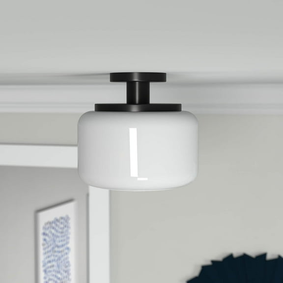 Evelyn&Zoe 11" Blackened Bronze Metal/Glass Semi Flush Mount